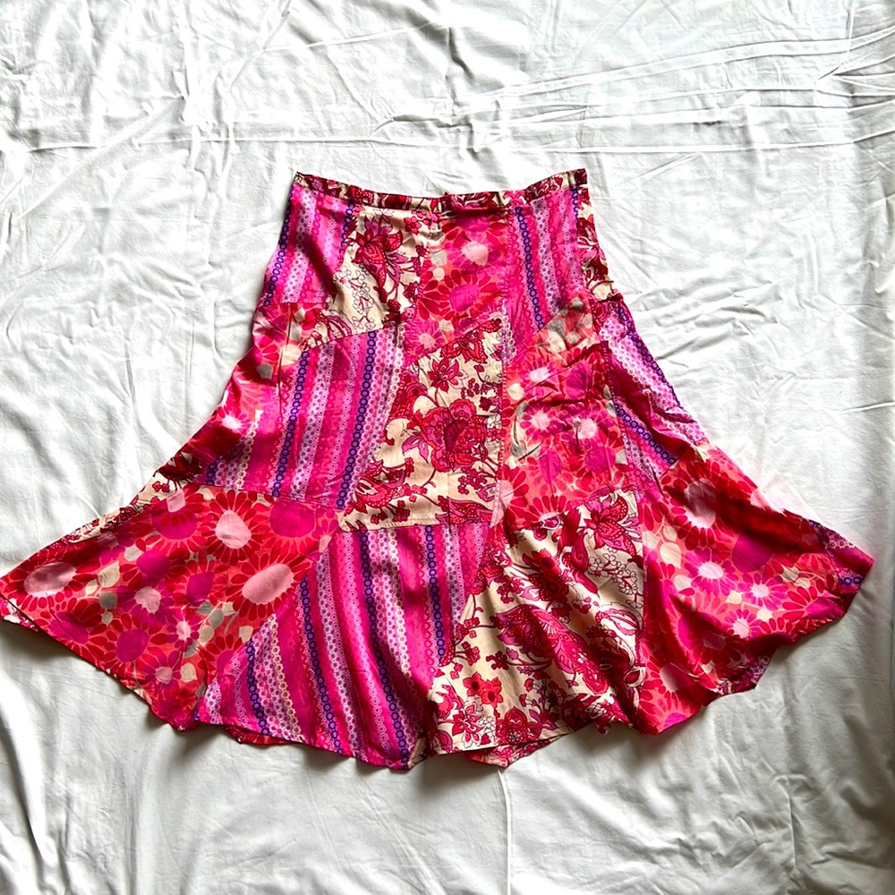 French Connection Pink Flare Midi Skirt